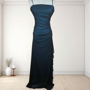 Y2K vintage city triangle teal black mesh rhinestone maxi dress dark feminine
